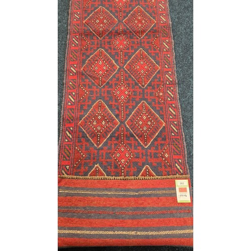 282 - Hand Knotted Meshwani Runner rug. Red Ground. [255x56cm]