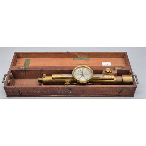 174 - 19th century brass level scope produced by Troughton & Simms of London. Fitted within a mahogany box... 