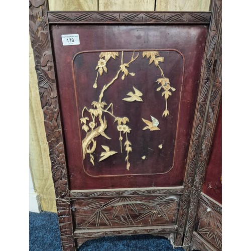 178 - Japanese table top two fold screen. Bird and floral design. [83x43cm each panel]