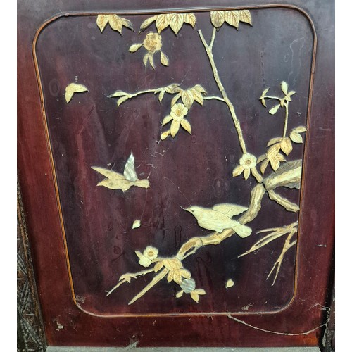 178 - Japanese table top two fold screen. Bird and floral design. [83x43cm each panel]