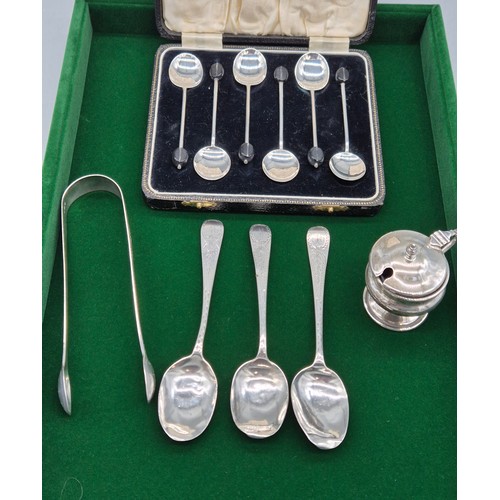 72 - A Collection of silver hallmarked items; Boxed set of Birmingham silver coffee bean spoons, Birmingh... 