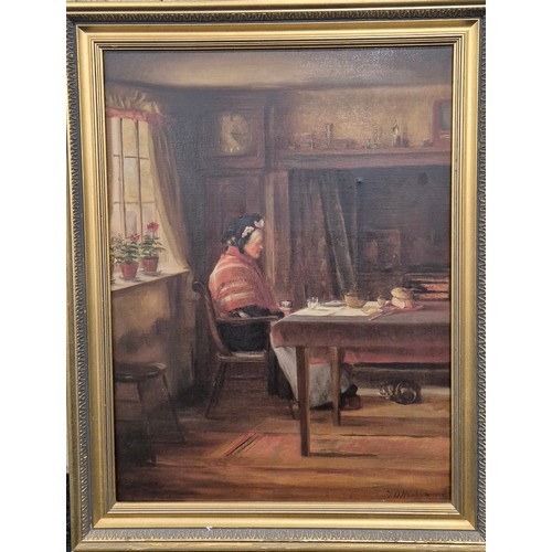 307 - J.D. Newham 
Original oil painting on canvas depicting seated old women having a cuppa. Signed and d... 