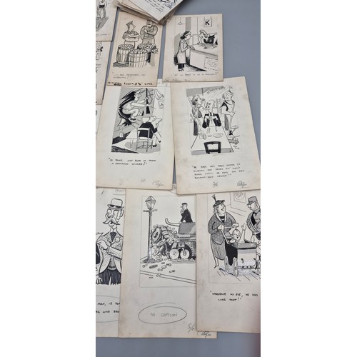 94 - A Large collection of Bill Tait original newspaper pen sketches- War time comic stripes. [William Ta... 