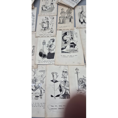 94 - A Large collection of Bill Tait original newspaper pen sketches- War time comic stripes. [William Ta... 