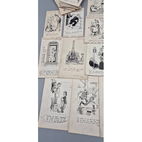 94 - A Large collection of Bill Tait original newspaper pen sketches- War time comic stripes. [William Ta... 