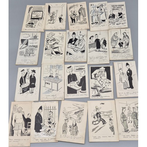 94 - A Large collection of Bill Tait original newspaper pen sketches- War time comic stripes. [William Ta... 