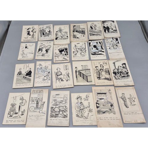 94 - A Large collection of Bill Tait original newspaper pen sketches- War time comic stripes. [William Ta... 