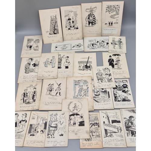 80 - A Large collection of Bill Tait original newspaper pen sketches- War time comic stripes and Football... 