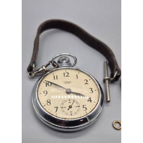 88 - 935 Swiss silver fob pocket watch, white enamel face with Roman Numerals. Together with a Smiths Emp... 