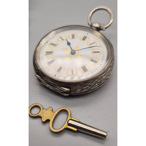 88 - 935 Swiss silver fob pocket watch, white enamel face with Roman Numerals. Together with a Smiths Emp... 