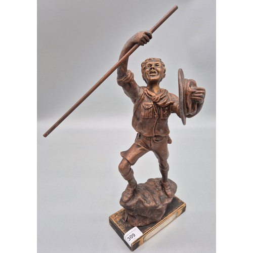 309 - A Selection of collectables and odds; A Heavy cast commemorative statue for Boy Scouts showing an en... 