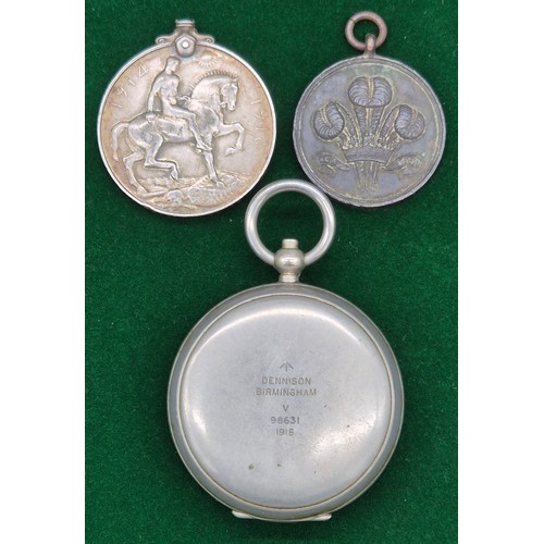 50 - WWI Dennison Birmingham 98631 pocket compass 1916 [Possibly for Scottish Battalion]. WWI War medal b... 