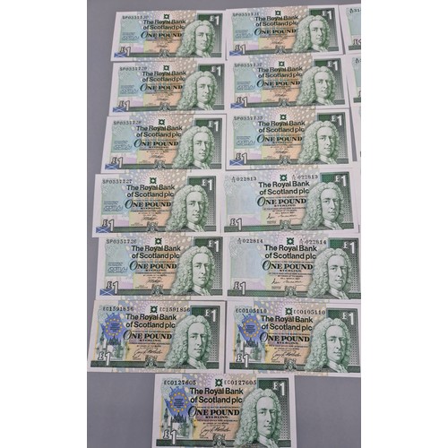 52 - A Collection of thirty one pound bank notes; Sixteen The Royal Bank of Scotland PLC One pound bank n... 