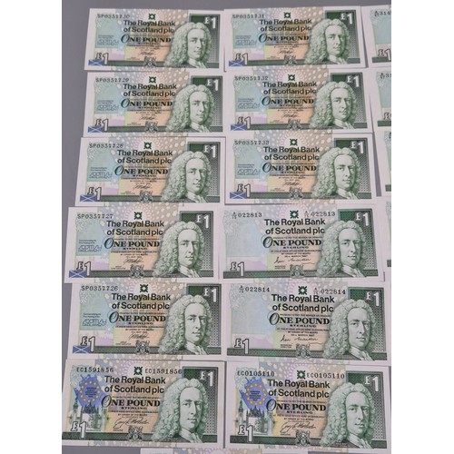 52 - A Collection of thirty one pound bank notes; Sixteen The Royal Bank of Scotland PLC One pound bank n... 