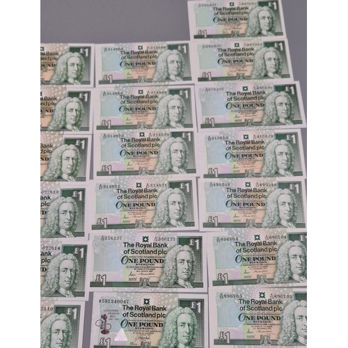 52 - A Collection of thirty one pound bank notes; Sixteen The Royal Bank of Scotland PLC One pound bank n... 