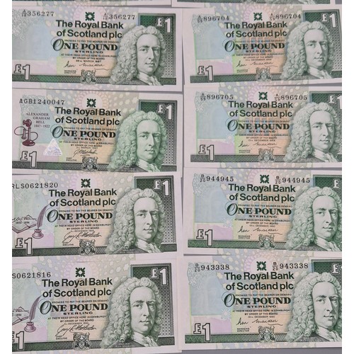 52 - A Collection of thirty one pound bank notes; Sixteen The Royal Bank of Scotland PLC One pound bank n... 