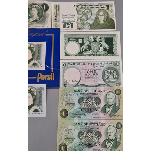 53 - A Collection of mixed bank notes; The Royal Bank of Scotland one pound bank notes, Bank of England a... 