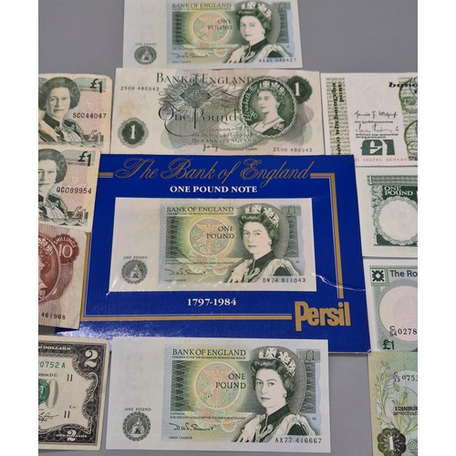 53 - A Collection of mixed bank notes; The Royal Bank of Scotland one pound bank notes, Bank of England a... 