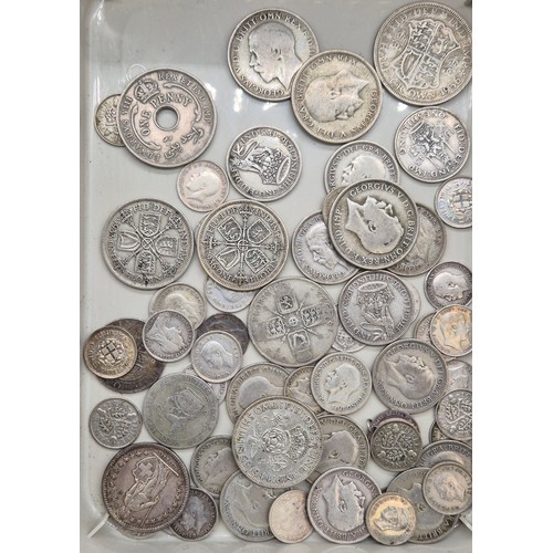 54 - A Collection of British Silver coinage; George V One Shillings, Three pences, Victorian One Shilling... 