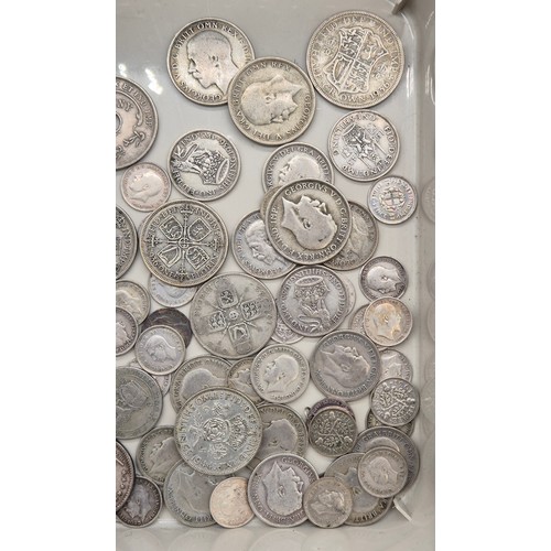 54 - A Collection of British Silver coinage; George V One Shillings, Three pences, Victorian One Shilling... 