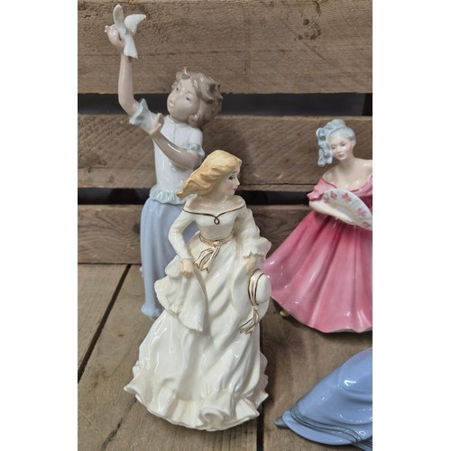 460 - A Collection of Nao & Royal Doulton figures; Summer Breeze HN3724, Elaine HN3307, Nao book collector... 