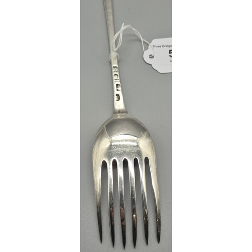 59 - 1774 London silver salad/ potato fork. Produced by John Lamb. [29cm length] [89.19grams]