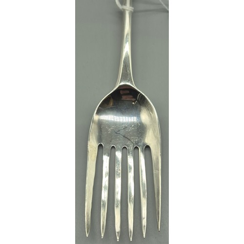 59 - 1774 London silver salad/ potato fork. Produced by John Lamb. [29cm length] [89.19grams]