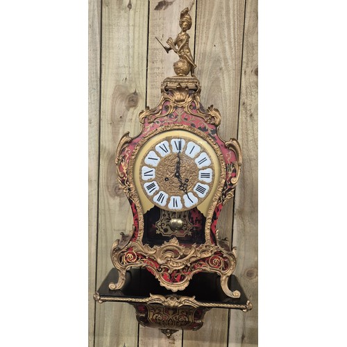 379 - Large French Boulle and ormolu mounted mantle clock. Comes with bracket wall shelf. [Clock- 80cm hig... 