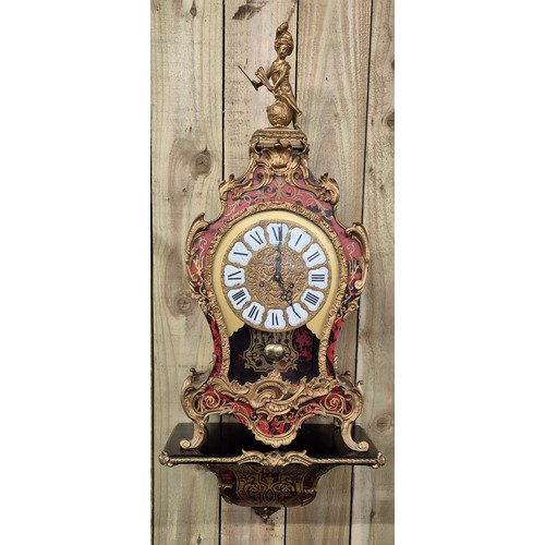 379 - Large French Boulle and ormolu mounted mantle clock. Comes with bracket wall shelf. [Clock- 80cm hig... 