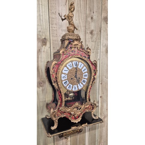 379 - Large French Boulle and ormolu mounted mantle clock. Comes with bracket wall shelf. [Clock- 80cm hig... 