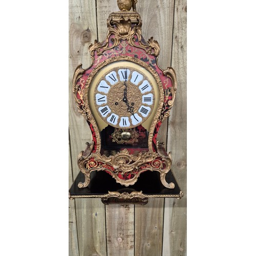 379 - Large French Boulle and ormolu mounted mantle clock. Comes with bracket wall shelf. [Clock- 80cm hig... 