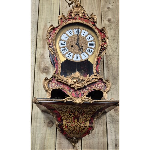 379 - Large French Boulle and ormolu mounted mantle clock. Comes with bracket wall shelf. [Clock- 80cm hig... 