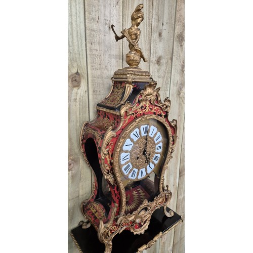 379 - Large French Boulle and ormolu mounted mantle clock. Comes with bracket wall shelf. [Clock- 80cm hig... 