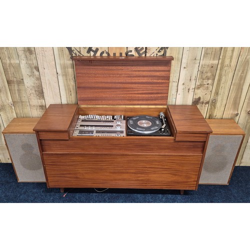 493 - Mid century teak turntable cabinet  with fitted Sharps hifi separates models ST-31 stereo turner, SM... 