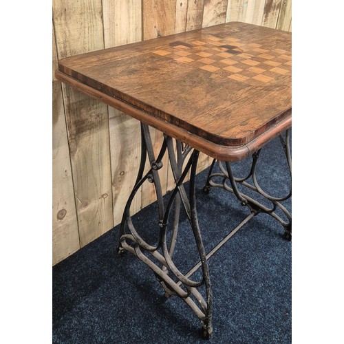 383 - 19th century rosewood chess table raised on a  Bradbury cast iron base [76x84x55cm]