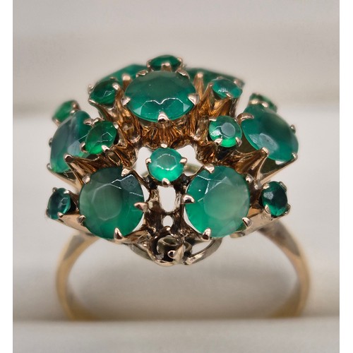 37 - 18ct yellow gold and Emerald Bombe ring. [Ring size U] [5.46grams] [Missing one stone]