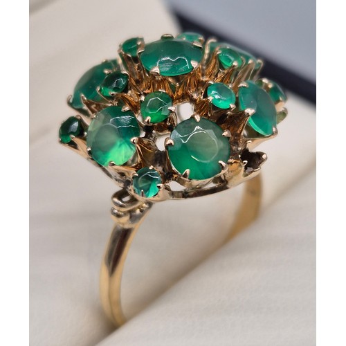 37 - 18ct yellow gold and Emerald Bombe ring. [Ring size U] [5.46grams] [Missing one stone]