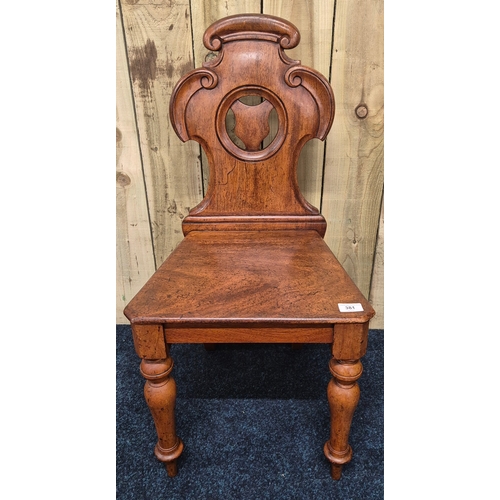 381 - 19th century church style hall chair with carved backing