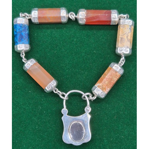 12 - Victorian Silver and Scottish Agate Padlock Bracelet. [Unmarked]