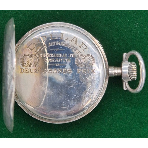 5 - Birmingham silver cigarette case & Foreign Silver Dollar Deux Grand Prix pocket watch. Engraved casi... 