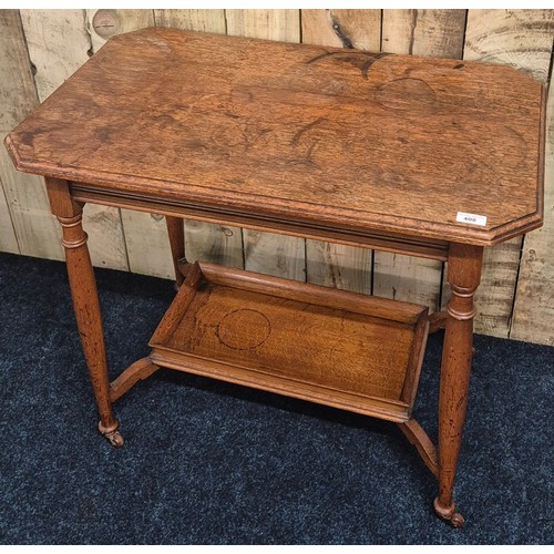 408 - 19th century two tier window table on ceramic casters [70x84x50cm]