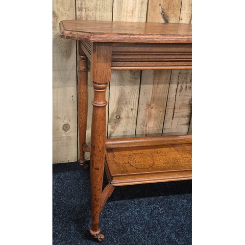 408 - 19th century two tier window table on ceramic casters [70x84x50cm]