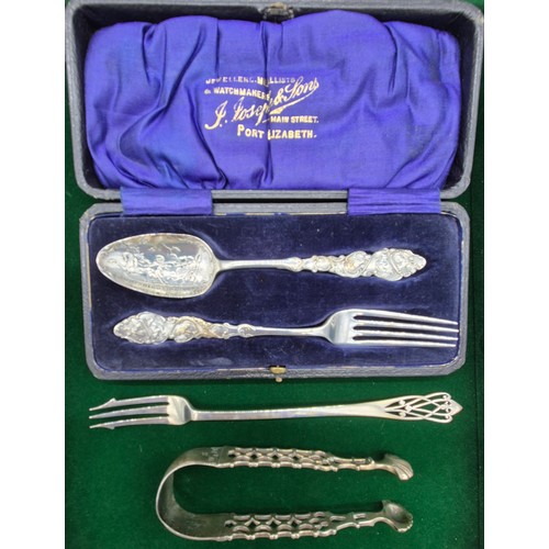 1 - Boxed Birmingham silver Christening fork and spoon set 