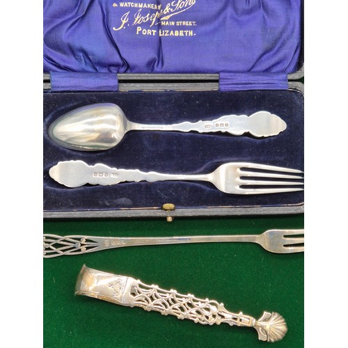 1 - Boxed Birmingham silver Christening fork and spoon set 