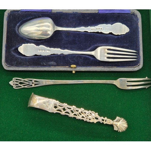 1 - Boxed Birmingham silver Christening fork and spoon set 