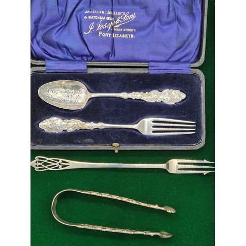 1 - Boxed Birmingham silver Christening fork and spoon set 