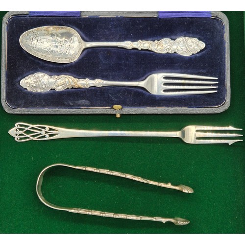 1 - Boxed Birmingham silver Christening fork and spoon set 