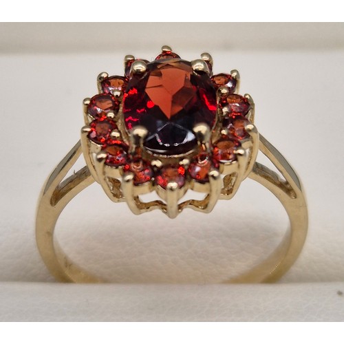 40 - 9ct yellow gold and Garnet cluster ring. [Ring size M] [2.39Grams]