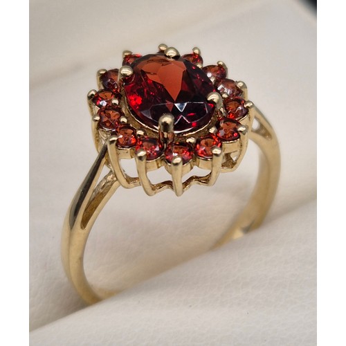 40 - 9ct yellow gold and Garnet cluster ring. [Ring size M] [2.39Grams]