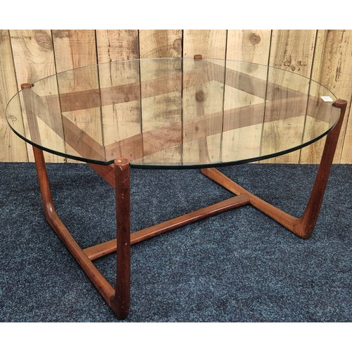 423 - Mid century Peter Hvidt & Orla Molgaard Teak wood based coffee table with fitted glass top [43x89cm]